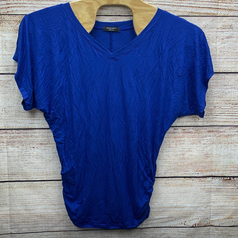 Amce All.F.Y Royal Blue V Neck Kimono Dolman Short Sleeve Top Women's Medium